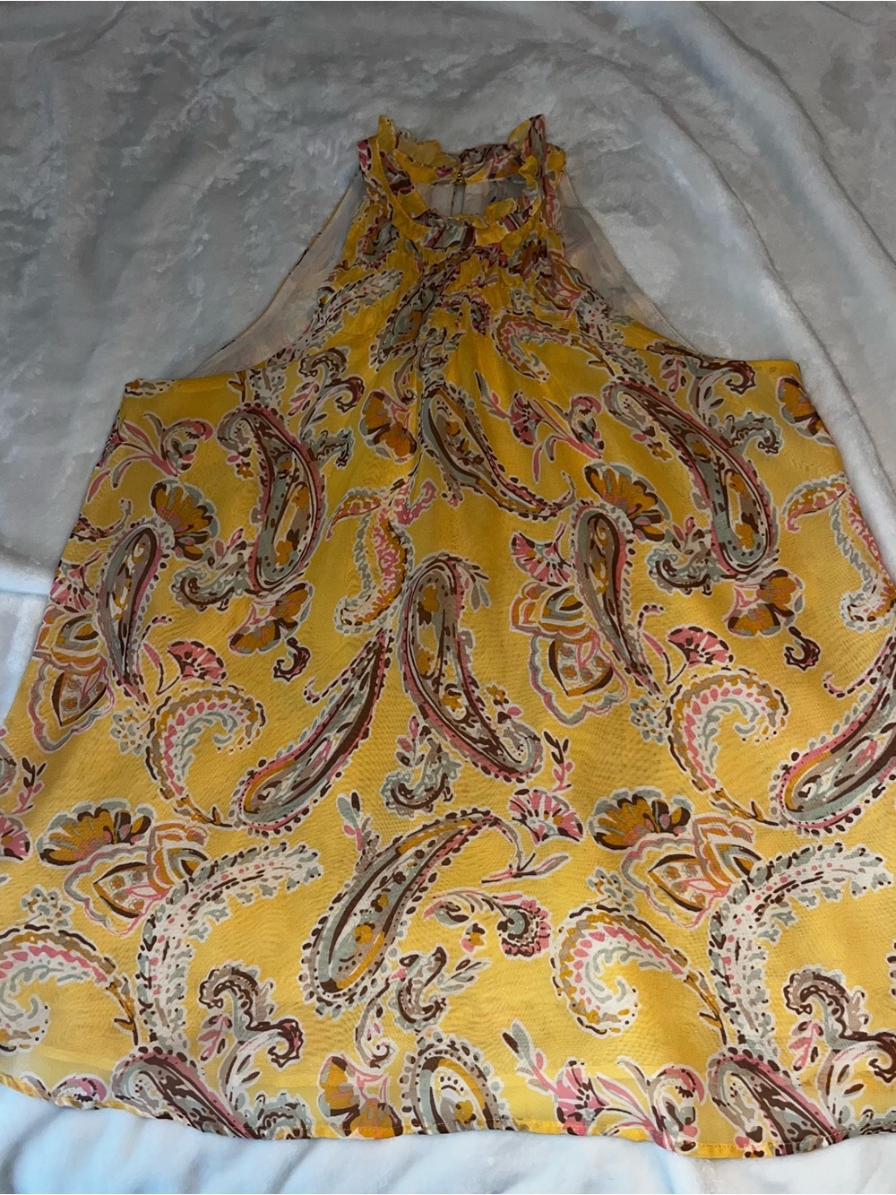 Cato Yellow Paisley Ruffle Halter Top